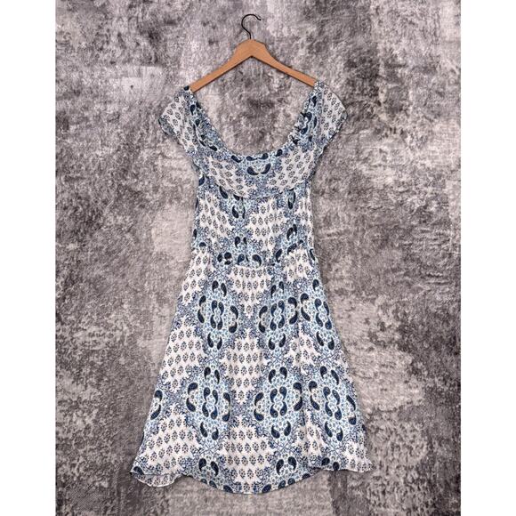 L'AGENCE Dress Small Womens White & Blue Silk Paisley Off Shoulder - Picture 3 of 8